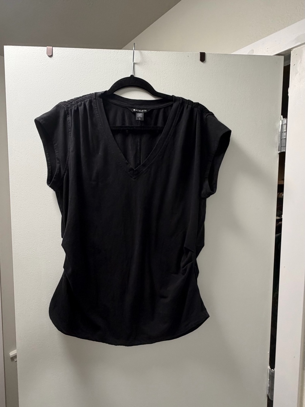 Athleta Black V-Neck Cap Sleeve Blouse